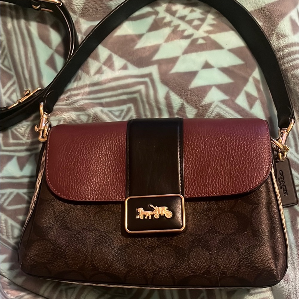 Coach Grace crossbody Maroon and Brown Leather Shoulder Bag with Gold Clasp